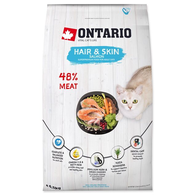 Krmivo Ontario Cat Hair &amp; Skin 6,5kg