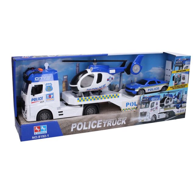 Auto polícia ťahač 55 cm a helikoptéra s efektmi set