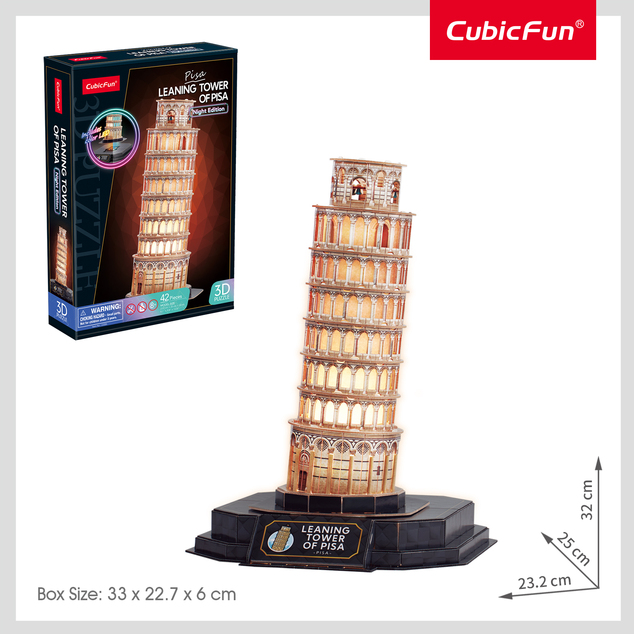 Puzzle 3D s LED Nočná edícia: Šikmá veža v Pise 42 dielikov
