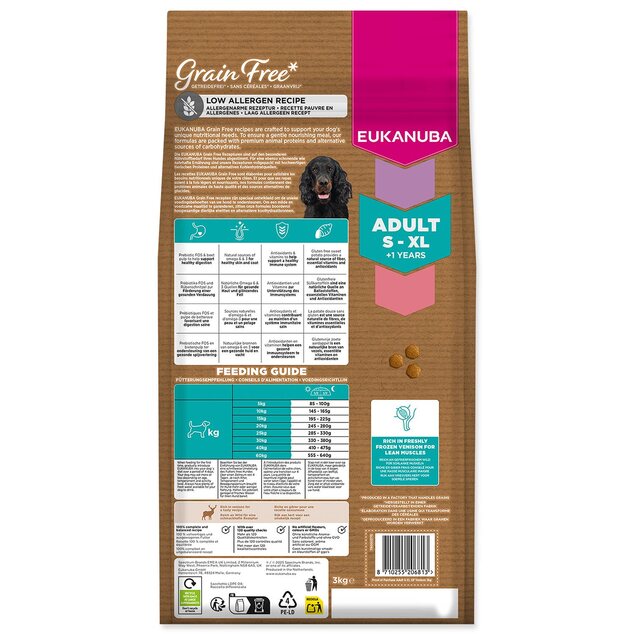 EUKANUBA Grain Free Adult minden fajta számára gazdag szarvashúsban 3 kg