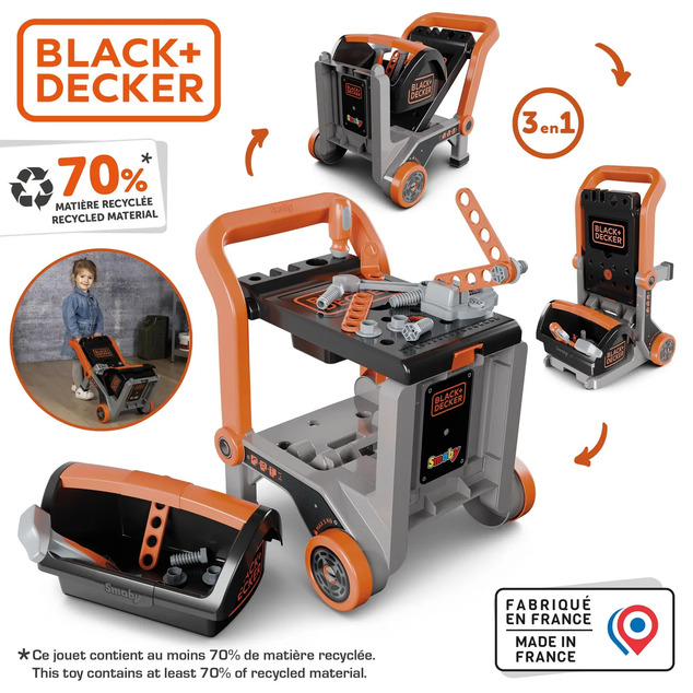 Smoby B&amp;D Dielenský vozík s boxom na náradie