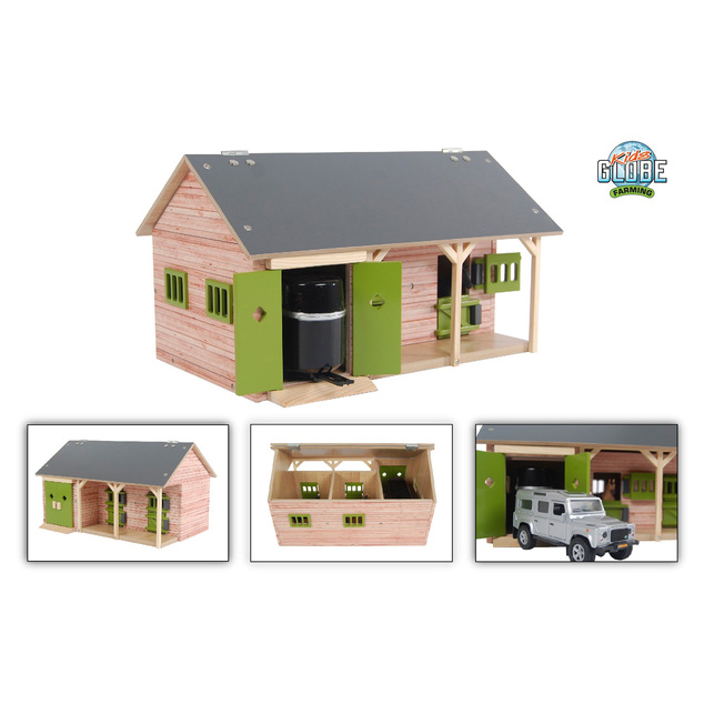 Kids Globe Farming Pferdestall aus Holz 34x21x19,5cm 1:32 grün in Schachtel