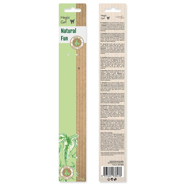 Hračka Magic Cat Natural Fun palička s prírodnými pierkami a povrázkami mix 25cm
