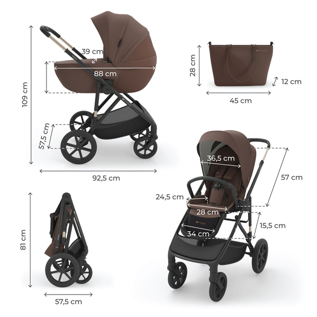 KINDERKRAFT Kočík kombinovaný 3v1 Prime 3 Velvet Mocca