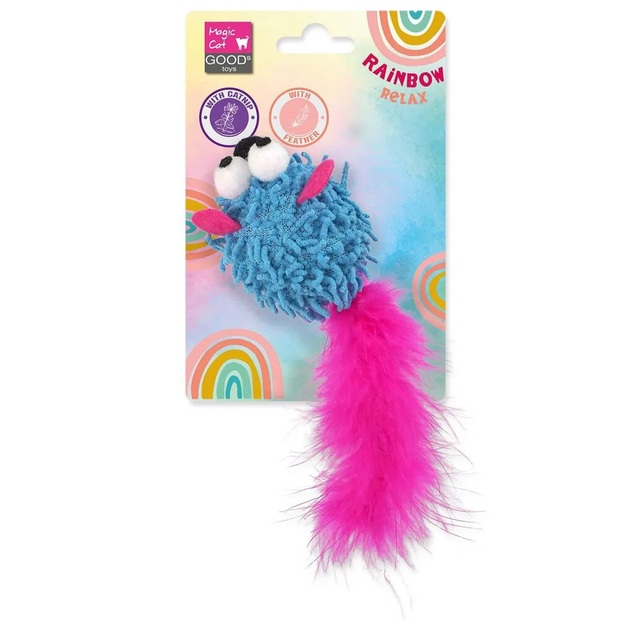 Hračka MC Rainbow Relax myš s pierkom a kocúrnikom modrá 6 cm