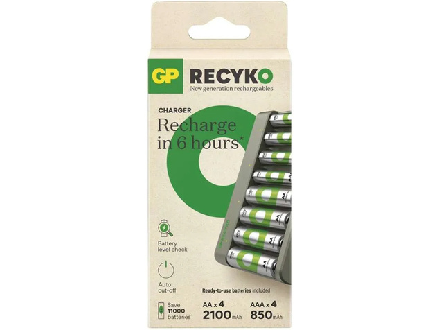 GP USB зарядно ECO AA/AAA + 4xAA 2100mAh + 4xAAA 850mAh GP ReCyko