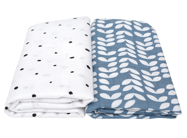 MOTHERHOOD Prikrývka a zavinovačka bavlnená mušelínová Premium 2 ks Blue Classics 100x120