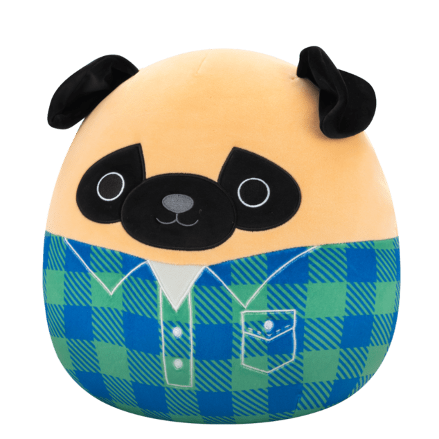 Squishmallows Mopslík vo flanelovej košeli - Prince, 30 cm