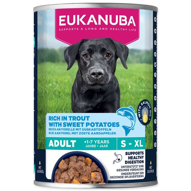 Konzerva EUKANUBA Adult bohatá na pstruha s batátmi 400 g