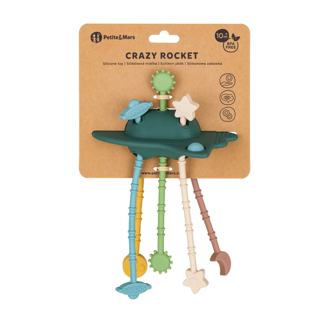 PETITE&amp;MARS Silikonska senzorična igrača Crazy rocket Misty Green 10m+