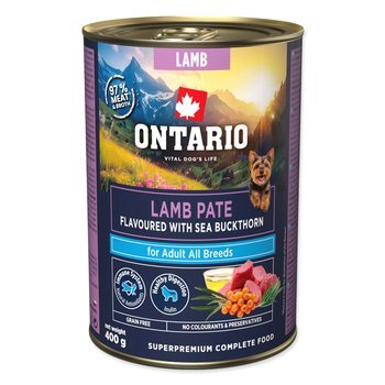 Konzerva Ontario Adult jahňacie paté s príchuťou rakytníka 400g