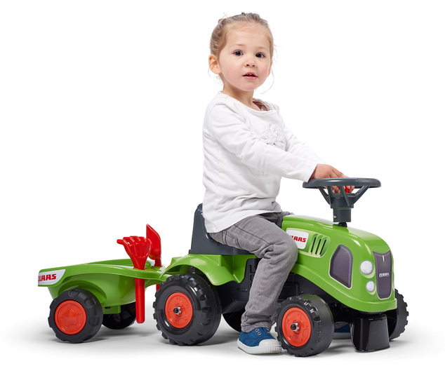 Falk Odrážadlo 212C Baby Claas s vlečkou a lopatkou s hrabličkami