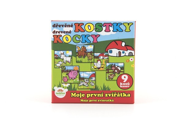 Kocky kubus Moje prvé zvieratká drevo 9x9x3cm 9ks
