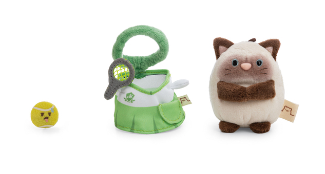 NICI peluche MyMochi Gatto Siamese Siamy 8 cm con pallina da tennis e costume, confezione regalo