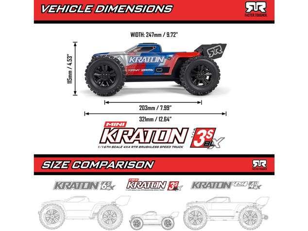 Arrma Mini Kraton 3S DSC BLX 1:16 4WD RTR turkizna/roza