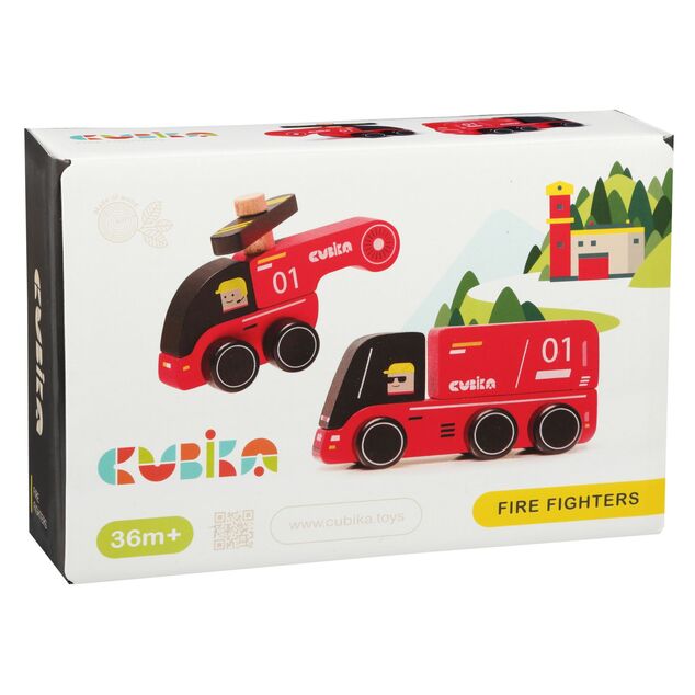 CUBIKA 15559 Пожарникари - дървена количка с хеликоптер