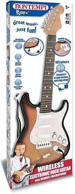 Bontempi Rock On – Elektronická gitara s mikrofónom a popruhom, 67 cm