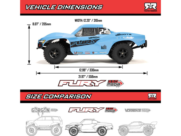 Arrma Fury Mega 550 1:10 RTR modrá