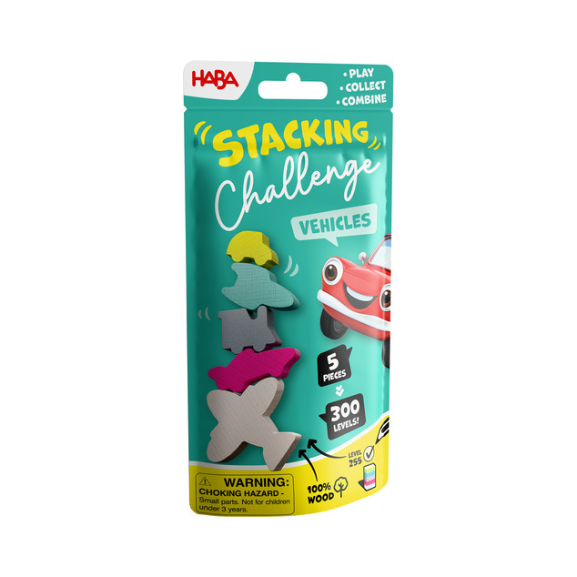 Haba Dynamická zábavná hra Stacking Challenge Doprava 5 figúrok 300 zadaní