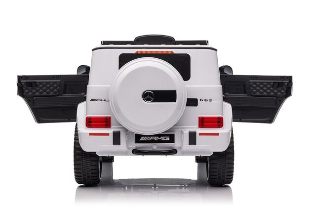 Elektrické autíčko Mercedes G, biele, Jednomiestne sedadlo, 12V batéria, 2,4 GHz DO, 2X MO