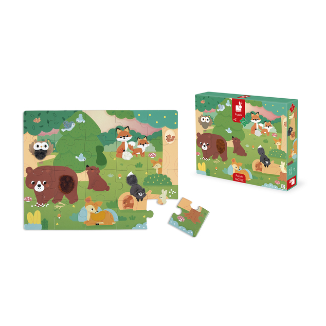 Janod Puzzle dotykové senzorické Les s  rôznymi povrchmi 20 ks