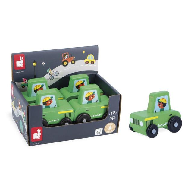 Janod Cross roads Holzschiebefahrzeug Traktor grün