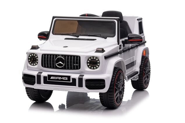 Elektrické autíčko Mercedes G, biele, Jednomiestne sedadlo, 12V batéria, 2,4 GHz DO, 2X MO