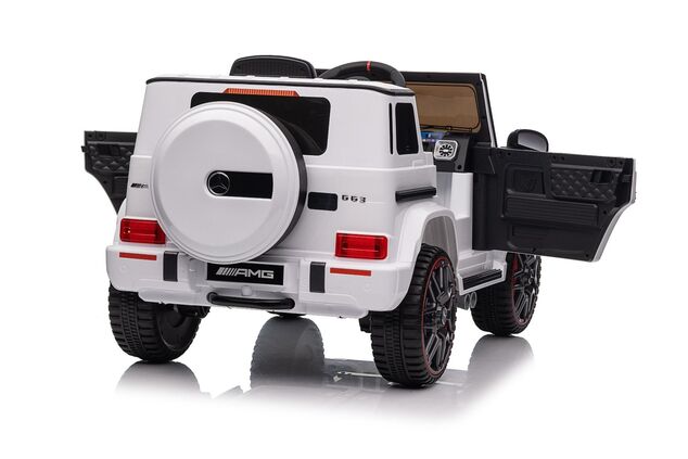 Elektrické autíčko Mercedes G, biele, Jednomiestne sedadlo, 12V batéria, 2,4 GHz DO, 2X MO