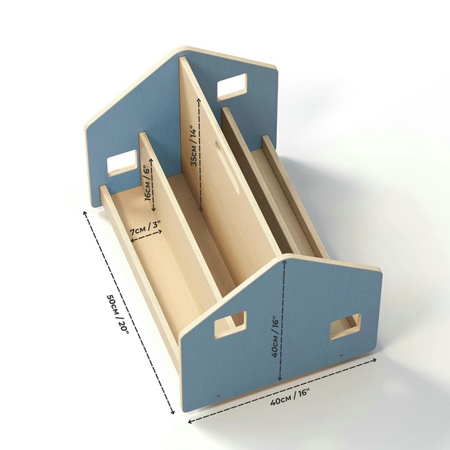 BusyKids Bibliothèque double face sur roulettes bleue