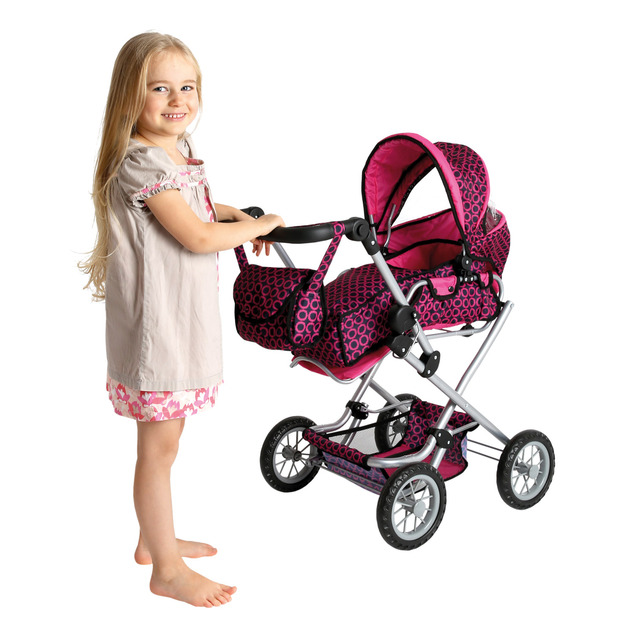 Bino Großer Kinderwagen mit Tasche – Rosa und Schwarz