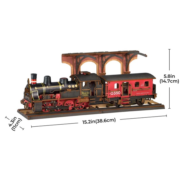 RoboTime 3D drevená skladačka Vintage parná lokomotíva
