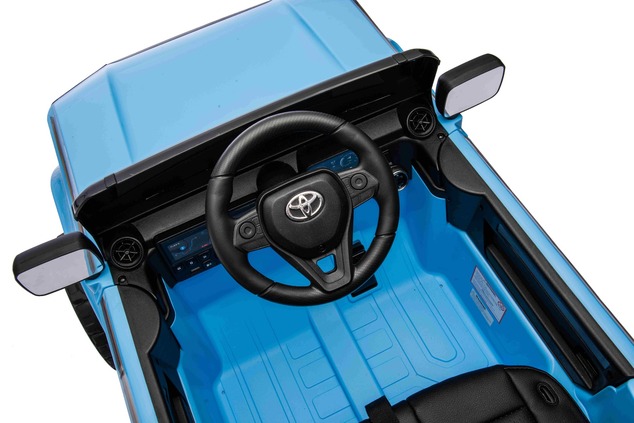 Elektrické autíčko Toyota Landcruiser 12V, modré, široké jednomiestne sedadlo, 2,4 GHz dia