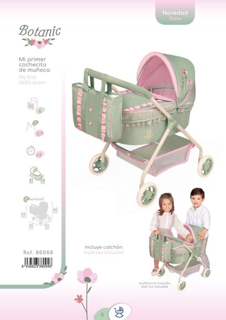 DeCuevas 86068 Il mio primo passeggino per bambole con borsa Botanic 2026 – 56 cm