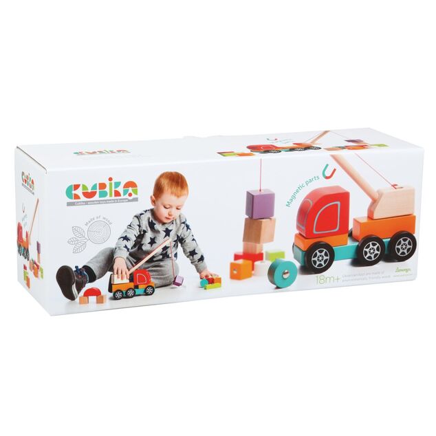 CUBIKA 13982 Autožeriav s magnetom - drevená skladačka 14 dielov