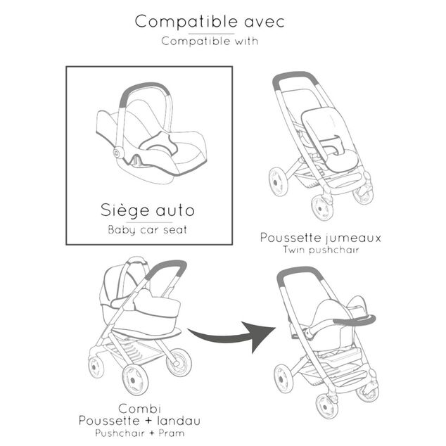 3v1 Autosedačka a stolička MC&amp;Q pre bábiky svetlo ružová