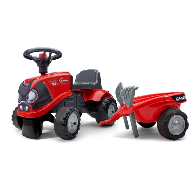 Falk Odrážadlo 238C Baby Case IH červený s vlečkou a lopatkou s hrabličkami