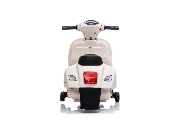 Elektrická motorka Vespa GTS, biela, s pomocnými kolesami, Licencované, 6V Batéria, 30
