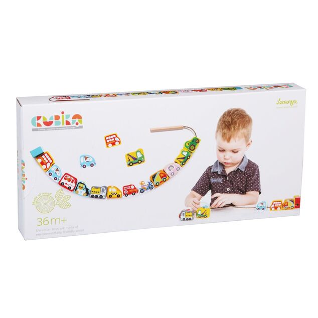 CUBIKA 14316 Navliekacie dopravné prostriedky - navliekací set - 13 drevených dielov