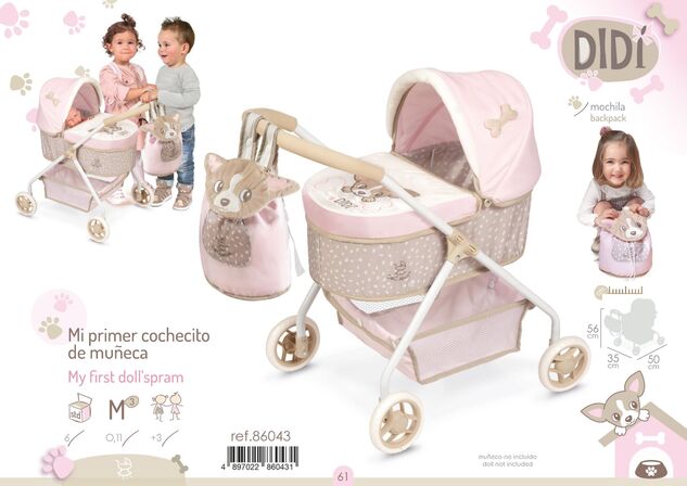 DeCuevas 86043 Il mio primo passeggino per bambole con zaino DIDI 2021 - 56 cm