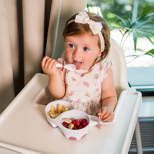 BABYONO Lingură și furculiță cu husă mint 12m+