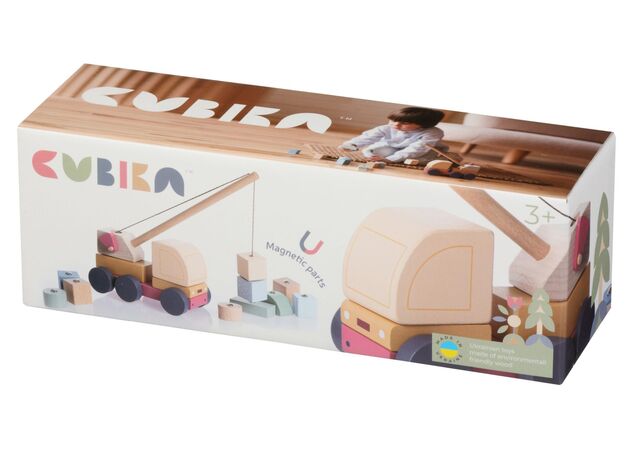 CUBIKA Pastel 15917 Autožeriav s magnetom - drevená skladačka 14 dielov