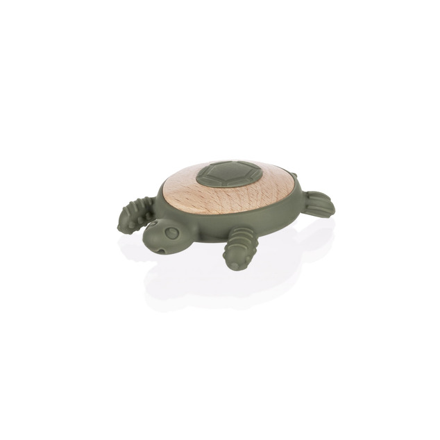 Silikónové drevené hryzátko Turtle, Forest Green