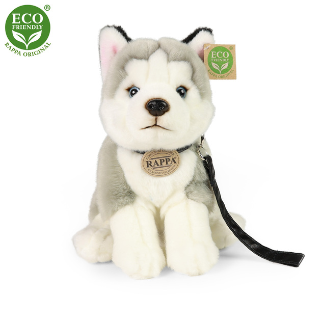 Plyšový pes husky sediaci s vodítkom 28 cm ECO-FRIENDLY