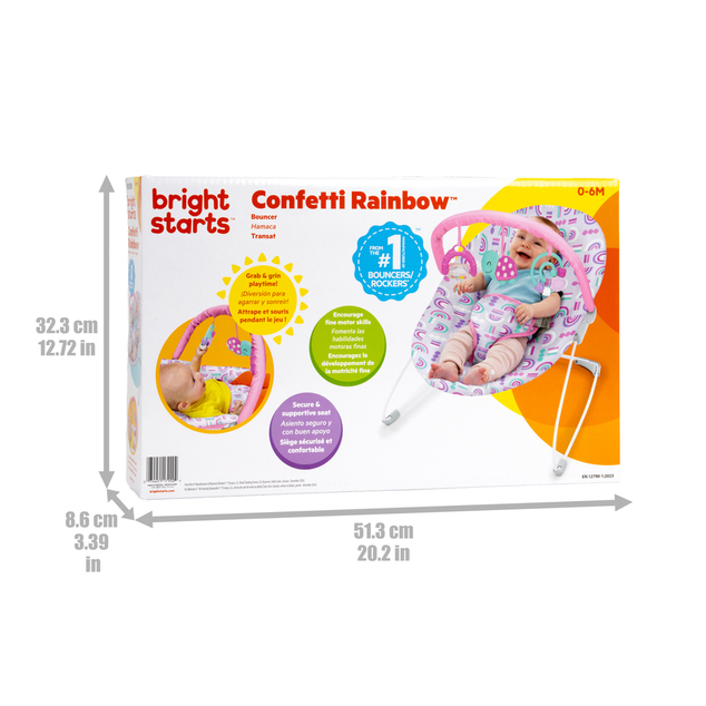 BRIGHT STARTS Transat avec jouets Confetti Rainbow™ Bouncer, 0m+