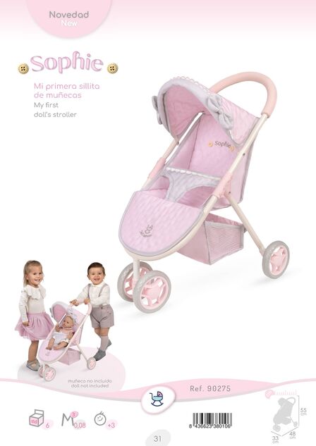 DeCuevas 90275 Športový kočík pre bábiky trojkolesový Sophie 2025 - 55 cm