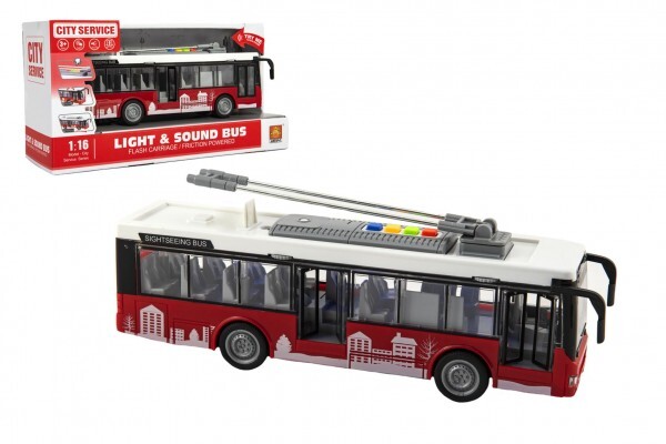 Autobus/trolejbus plast 28cm na zotrvačník na bat. so svetlom a zvukom