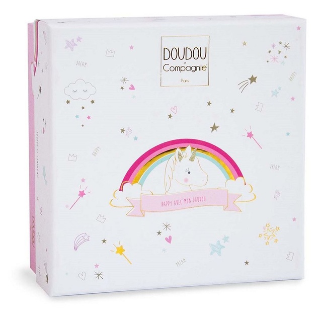 Doudou Darčeková sada - plyšový muchláčik jednorožec ružový 20 cm