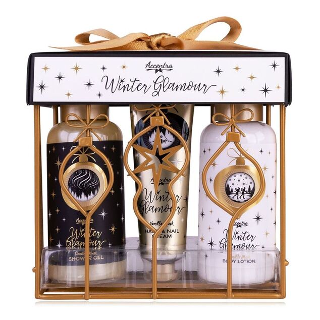 ACCENTRA Set za kupanje Winter Glamour u žičanoj košari Vanilija i mošus 2x 100ml + 30ml