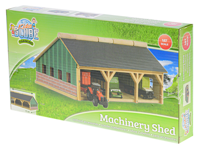 Kids Globe Farming Holzgarage 17x30x12cm für Traktoren 1:87 in Schachtel