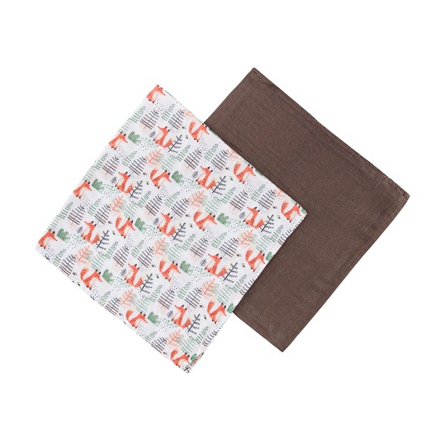 PETITE&amp;MARS Bambus-Musselin-Decke 2er-Set Misty Forest Fox 120 x 120 cm